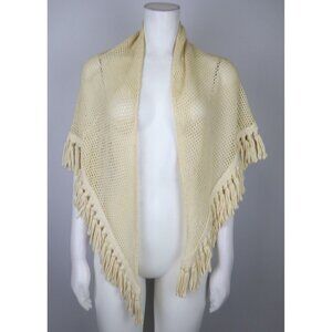 MONTALDO'S - VINTAGE BEIGE ECRU FRINGE TRIANGLE SHAWL WRAP